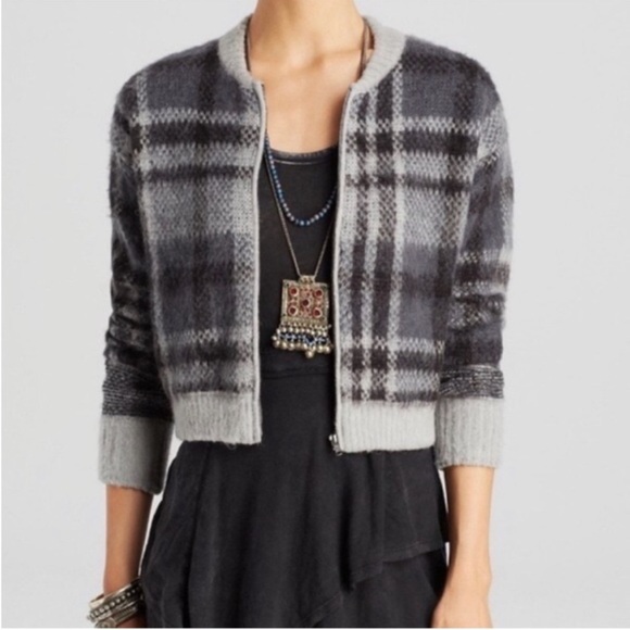 Free People Oh My Plaid Sweater Jacket L full zip lined - Picture 6 of 7